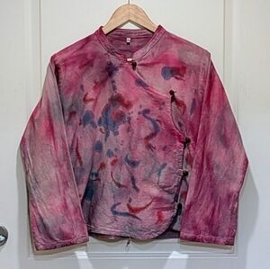 NWOT Beckwoman L 100% Cotton Tie Dyed Mandarin Collar Button Closure Top